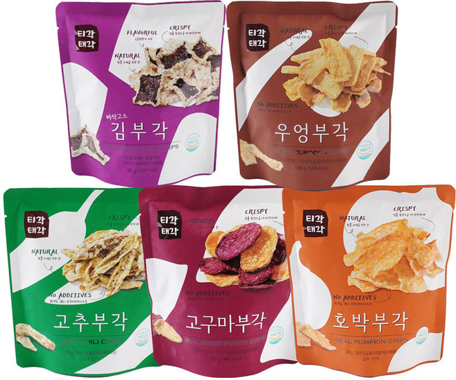 티각태각 김 + 고구마 + 고추 + 호박 + 우엉 부각 세트, 1세트, 30g