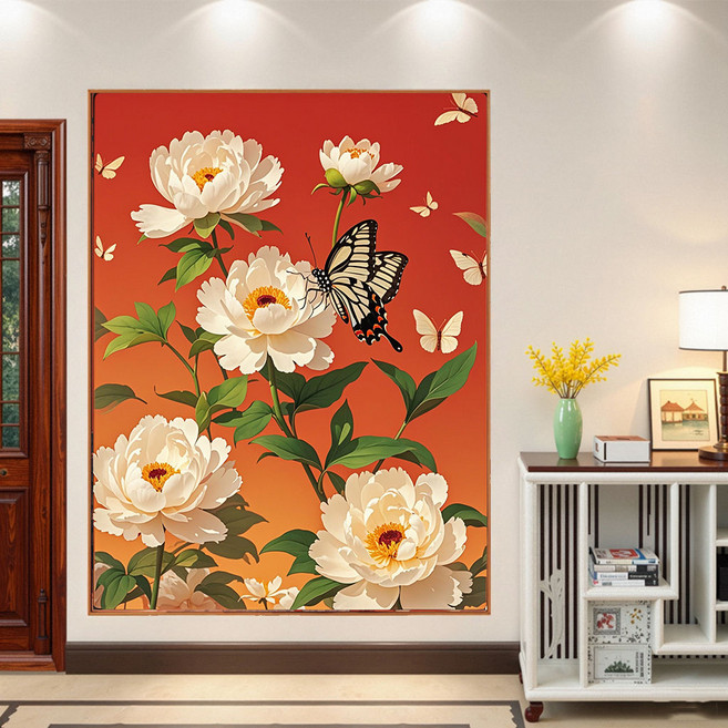 모란꽃 보석십자수 캔버스형 원형비즈십자수 DIY키트 40x50cm 3D 대형 선물용 재물 객실 풍수 인테리어, 1개, 목단03