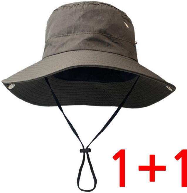 미미샵 캠핑모자 사파리 정글 등산 낚시 산악 버킷햇 아웃도어 햇빛가리개 모자 1+1, 그레이1+1