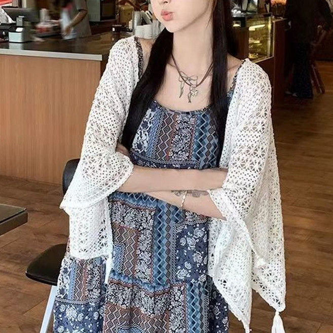 루비루 RB3121 여성 간절기 레이어드 수술 니트 숄 망토