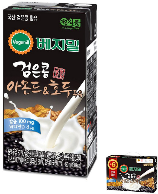 베지밀 검은콩 아몬드 앤 호두 두유, 190ml, 48개