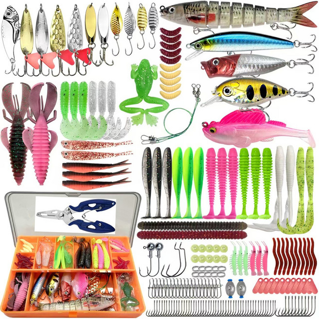 소프트베이트 하드베이트 미노우 플라이어 태클박스 루어낚시미끼세트 193종, 혼합색상, 1개, 400g