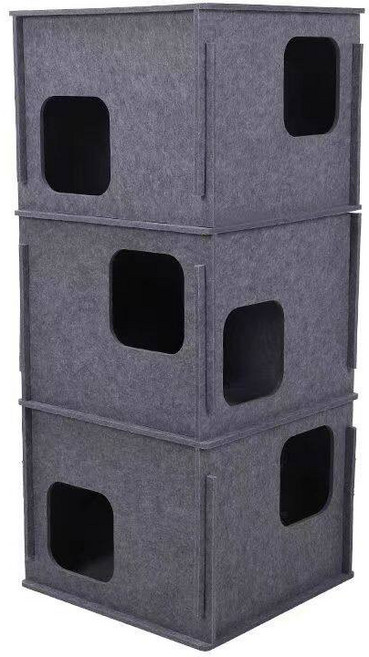 고양이 숨숨집 놀이터 박스 캣타워 대형 골판지 스크래처, 1개, B_다크 그레이 A_1층 43x43x34cm