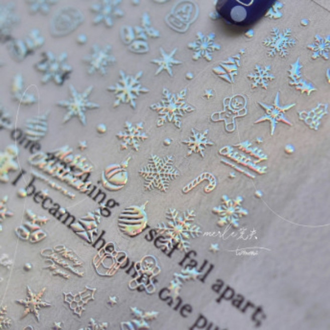 고네일 / 토모니 겨울 눈꽃 트리 산타 루돌프 크리스마스 스티커 8종 (택1), 1개, 1.메탈눈꽃 461