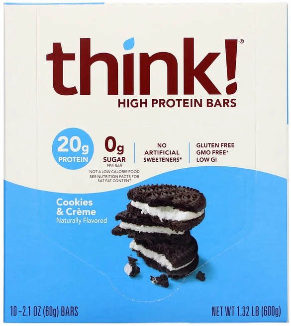Think 하이 프로틴 바 쿠키 앤 크림 바 10 개 각 60 g(2.1 oz), 10개, 60g - 쿠팡