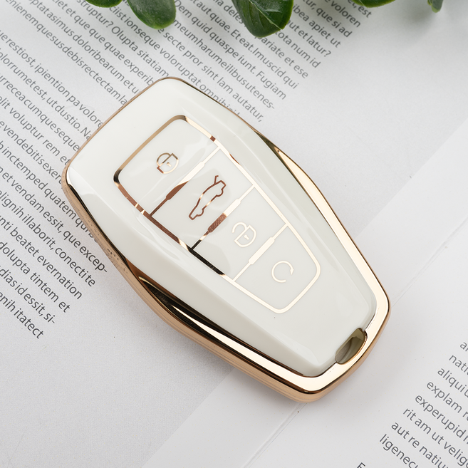 바이어블 르노삼성 콜레오스 호환 TPU 스마트 키 케이스 키홀더 키링, 4버튼(TA82), 화이트골드