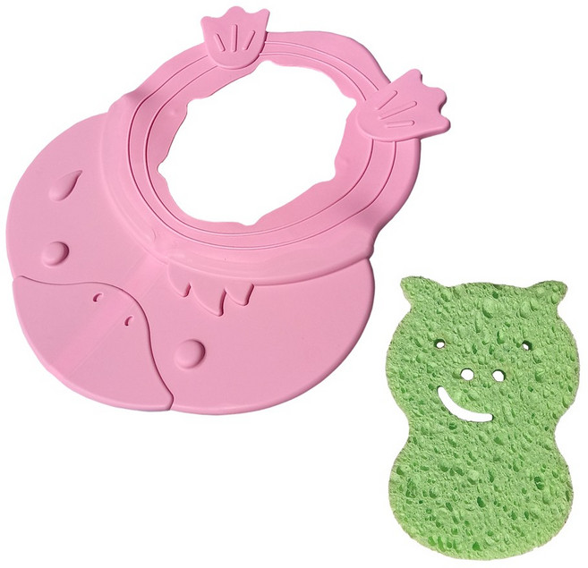 앙쥬 포포 샴푸캡 + 퍼펙션 목욕스펀지, 1세트, 핑크(샴푸캡)+그린(목욕스펀지)