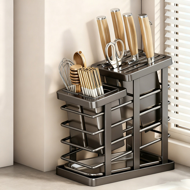 호밍사이 주방 칼꽂이 수저통 다용도 식기 칼보관함, 1개, 그레이