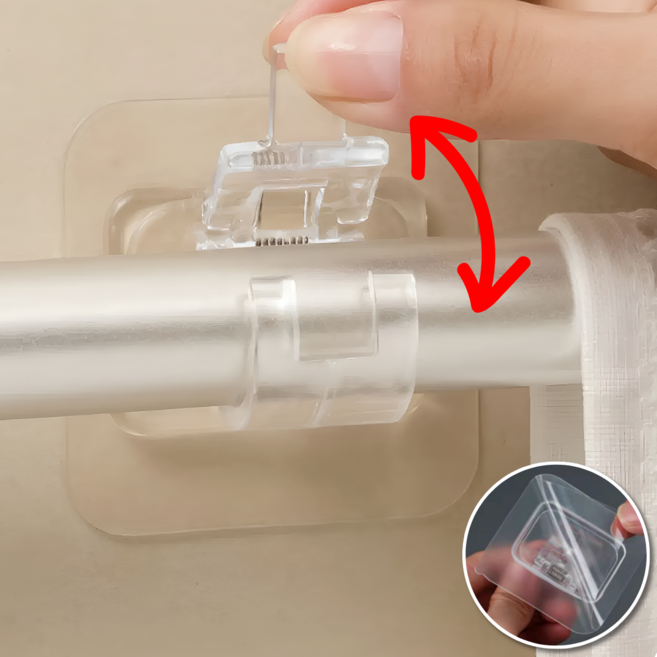 말끔당 튼튼한 무타공 부착식 커튼봉 압축봉 고정 홀더, 10개, 투명색