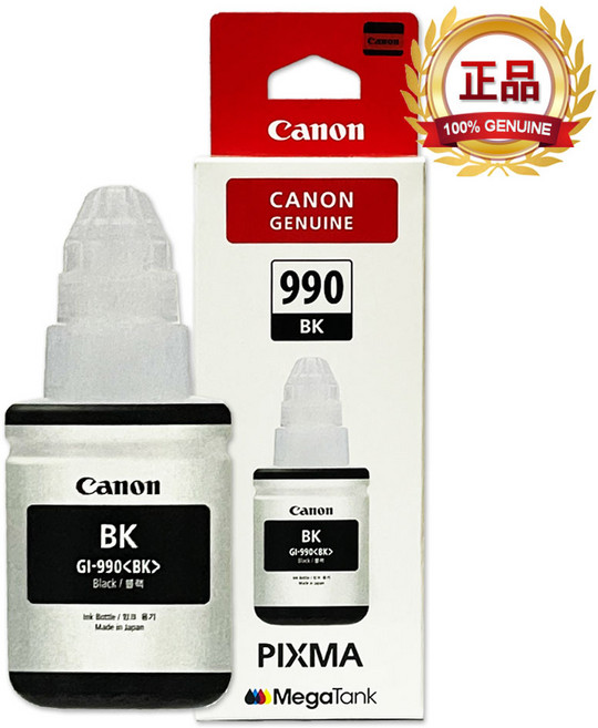 캐논 GI-990 순정 잉크 G3910 G2910 G3900 G3915 G1910 G4900 G2915 G4910 G2900 G4911 G1900 G4902, 검정, 1개
