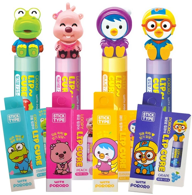 유아립밤 (무색) 아기입술보호 어린이 립밤 뽀로로 루피 크롱 패티 립큐어 (4개묶음 세트) - 쿠팡