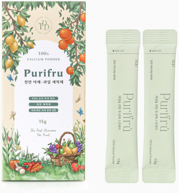 퓨리프루 퓨리파우더 스틱 친환경 야채 과일 세정제 칼슘파우더 더달당, 1개, 15g