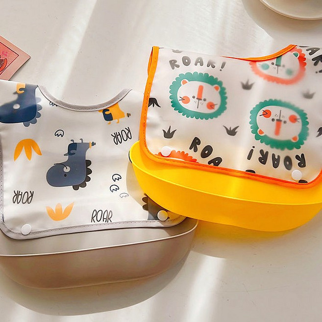 키즈웍 아기 이유식 턱받이 유아 실리콘 어린이집 방수 분리형 식사용, 세트1, 1개, 2개입