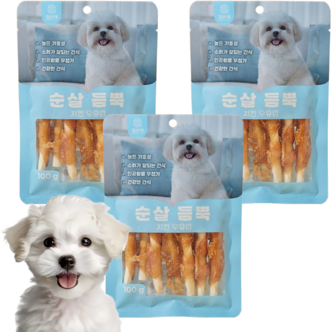 순살듬뿍 치킨우유껌 강아지 스틱껌 간식, 3개, 100g, 닭고기맛