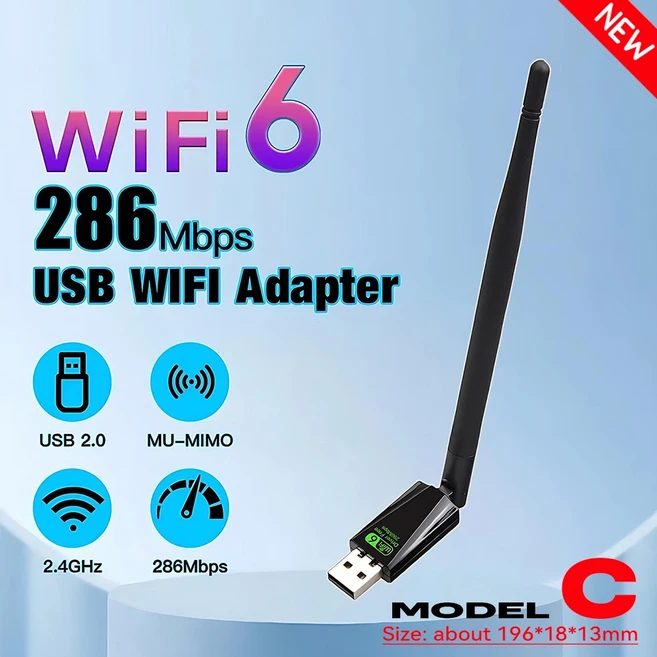 WIFI 6 USB 어댑터 AX300 네트워크 카드 동글 2.4GHz 286Mbps 무선 수신기 안테나 포함 윈도우7/10/11 드라