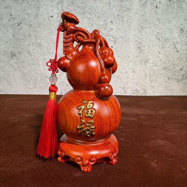 福祿如意葫蘆木雕擺件, 花梨精雕 福祿葫蘆 單個