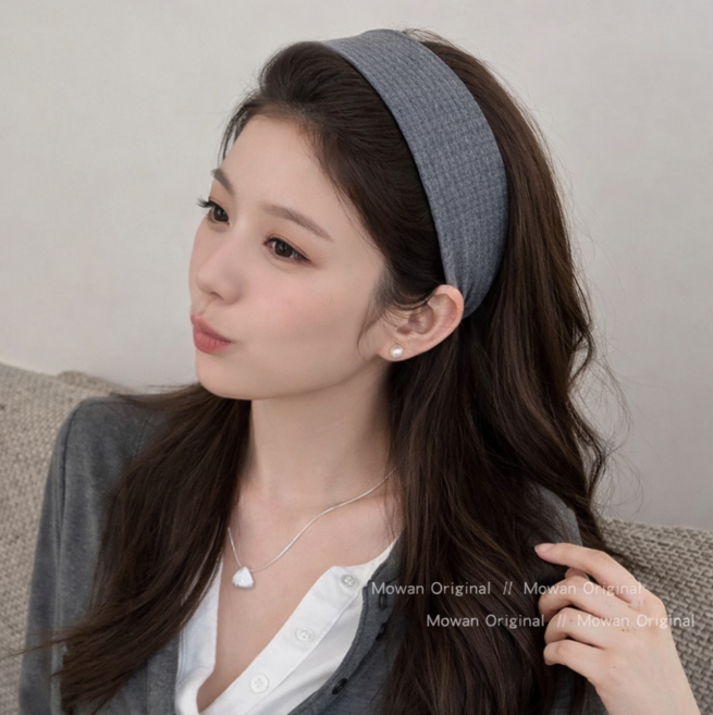 여성용 넓은 니트 머리띠 와이드 골지 헤어밴드