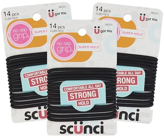 블랙 젤 엘라스틱 미끄럼 방지 그립 강력한 고정력 포니테일러 팩당 14개 (3팩) 302545 - 쿠팡