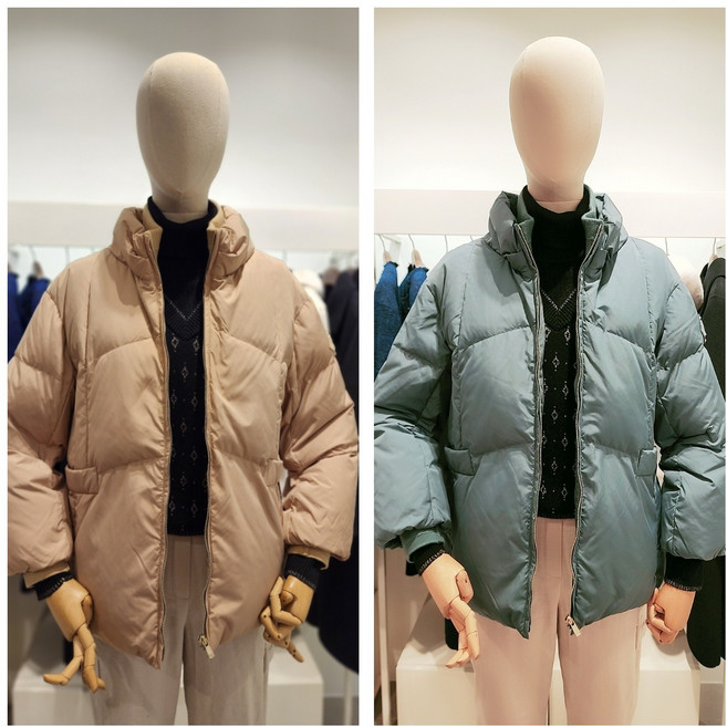 올리비아로렌 이중 카라 구스다운 거위털 패딩 집업 점퍼 nc청주점 vockd3w9431