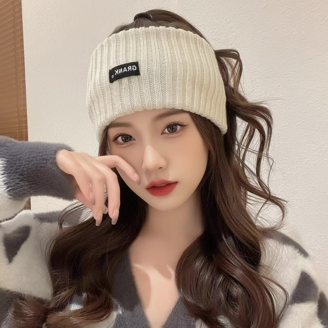 하루템 심플 골지 와이드 니트 헤어밴드 남녀공용 보온 겨울머리띠 스키 런닝 스포츠용