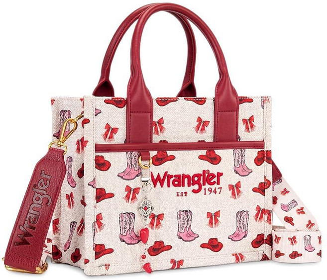 Montana West Wrangler Tote Bag Western Canvas Purse with Charm Cowgirl Print Handbags Rodeo Icons