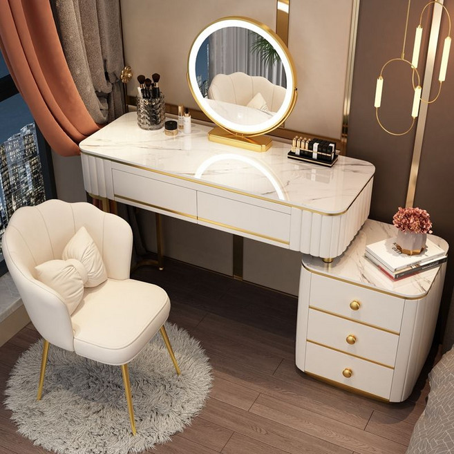 남쪽나무 수납형 서랍 화장대 세트 스툴포함 LED거울, 하얀색+수납장+LED 거울+하얀색 의자(I), 120cm