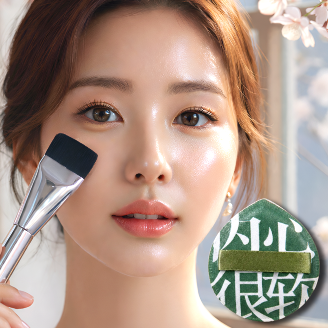 무결점 밀착 파운데이션 브러쉬 + 아기궁둥이 퍼프 2종 세트, 1개, 혼합색