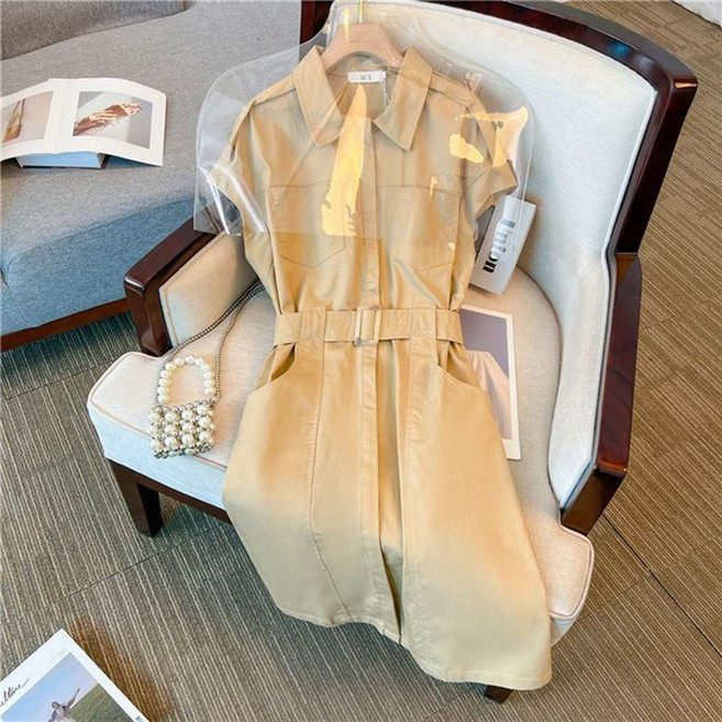 FANSYLI 여름 원피스 하프 카라넥 통근 원피스 데일리 캐주얼 카고 원피스 오피스룩 빅사이즈 X2507J3