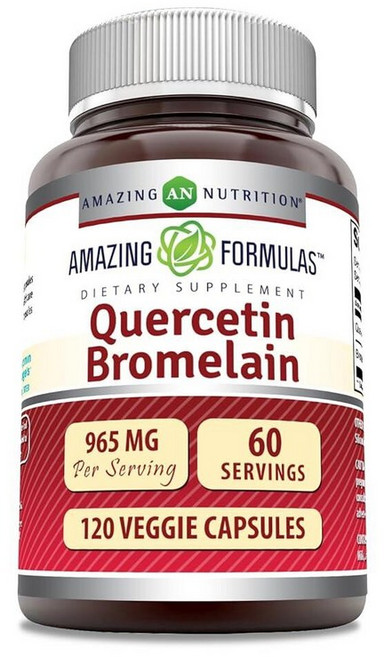 Amazing Formulas 케르세틴 800mg 브로멜라인 165mg 식물성 캡슐 보충제 120개 | GMO 프리 | 글루텐 프리 | 미국 제조, 1개, 120정