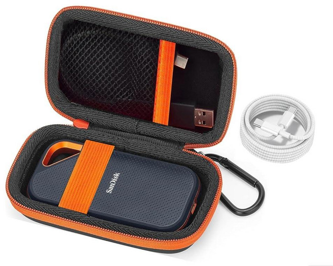 샌디스크 익스트림 프로/샌디스크 휴대용 외장 SSD 500GB 1TB 2TB용 하드 케이스 여행용 케이스 보호 커버 보관 가방 삼성 T7 쉴드용 가방+케이블 2팩 20939, 샌디스크 익스트림 프로/샌디스크 휴대용 외장 SSD 5