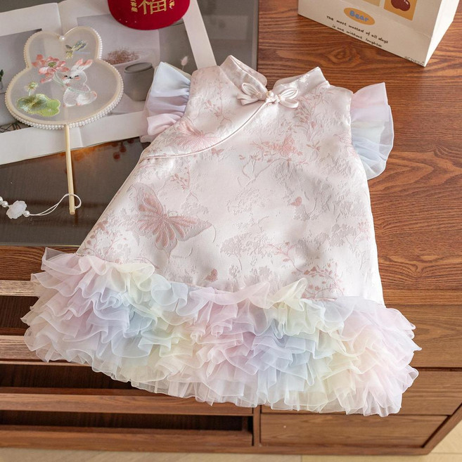 女童國風連衣裙 嬰兒公主加絨夾棉旗袍裙 寶寶週歲新年禮服