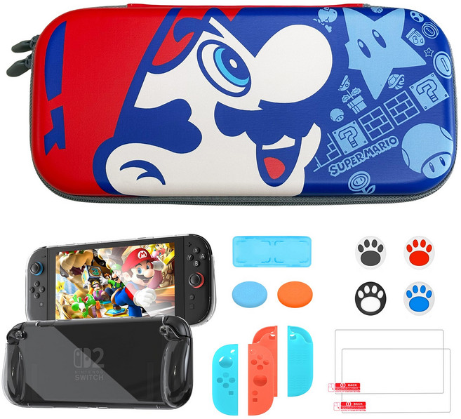 닌텐도 스위치2 수납 케이스 마리오 디자인 보호용 케이스 키트, 1세트, MARIO, SW2-BTZ-05