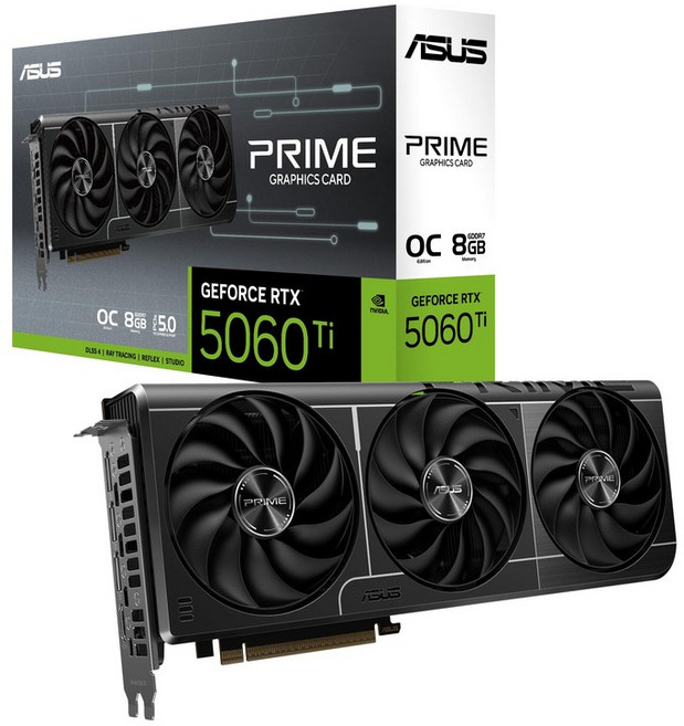 ASUS SFF 준비 프라임 지포스 RTX 5060 Ti 8GB GDDR7 OC 에디션 그래픽 카드PCIe 50 HDMI /DP 21 25 슬롯 축류 팬 듀얼 BIOS, RTX5060Ti|OC|8GB, 블랙계열