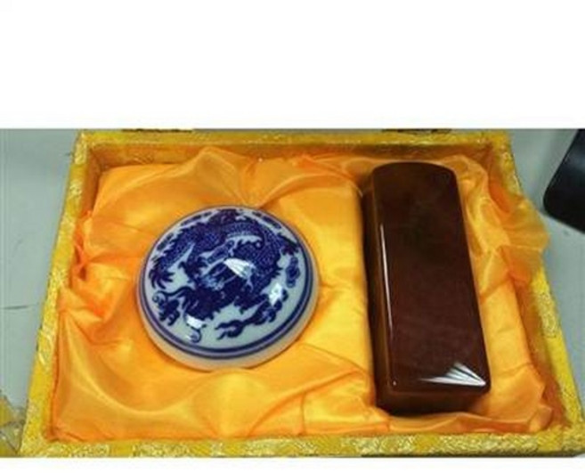 手工印章組, 俏色紅花瑪瑙印章轉運石金石篆刻印章包刻收藏名章書章陶瓷印泥盒, 1個
