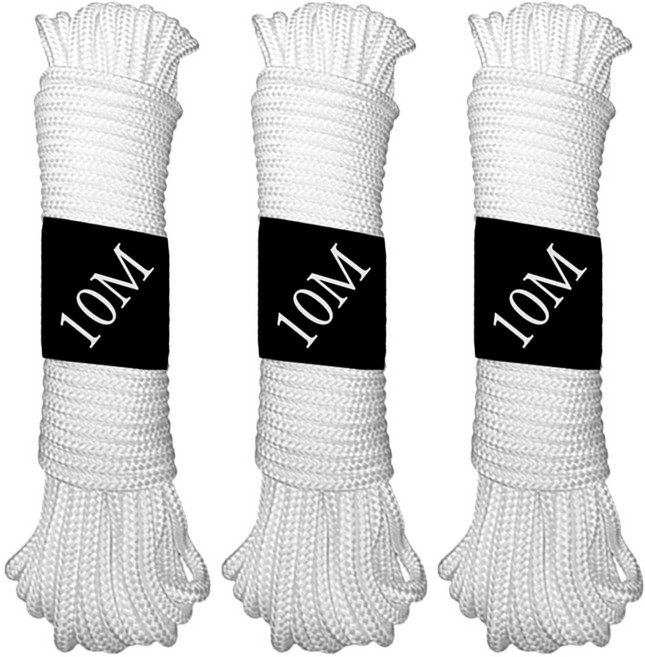 본라이프 천정 건조대줄 교체용끈 다용도줄 빨래건조대줄 베란다 빨래줄 밧줄 노끈 건조줄 캠핑 다용도로프, 3개, 백색10M