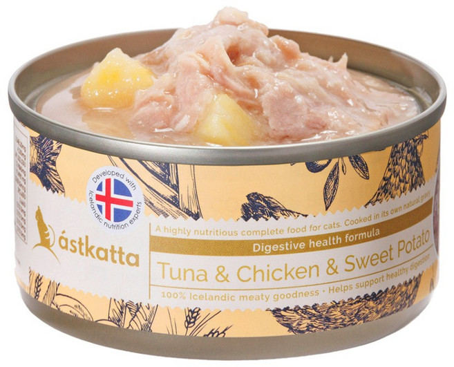 Astkatta 冰島主食貓罐 80G 貓罐頭 貓咪主食罐 幼貓老貓罐 24罐/箱, 1個, 全齡-鮪魚+嫩雞+番薯80G