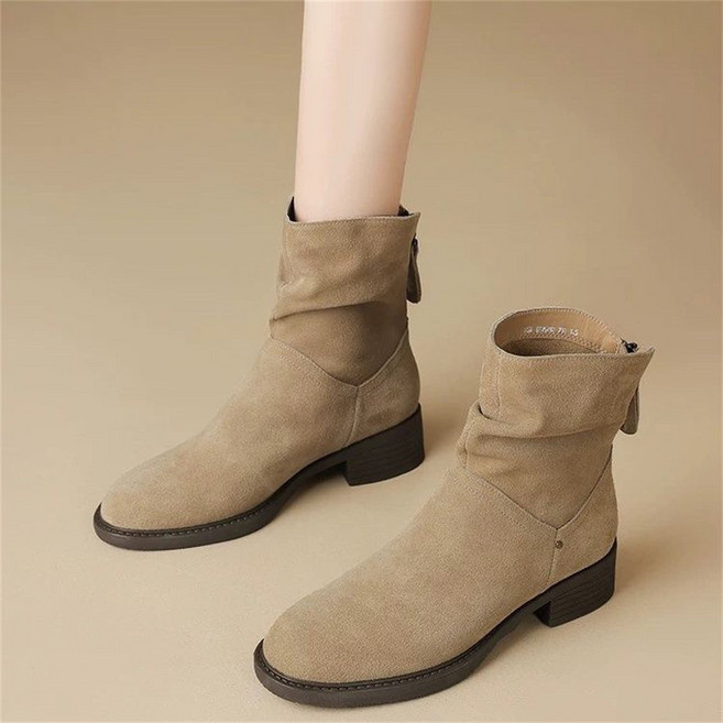 TKX 여성 베이직 스웨이드 로우힐 통굽 앵글부츠