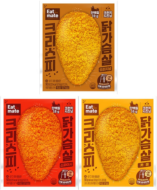 [랭킹닭컴] 잇메이트 크리스피 닭가슴살 3종 맛보기, 90g, 10개