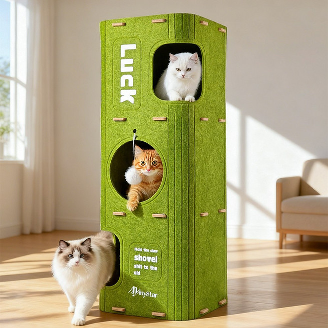 Anystar 다층의 고양이 숨숨집 고양이 캣타워 고양이 집 고양이 고양이 스크래쳐, 녹색, 1개