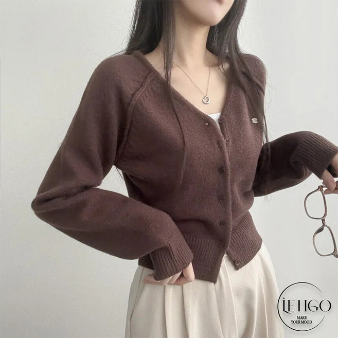 레티고 봄여신 소프트 마카롱 브이넥 부들 긴팔 니트 가디건