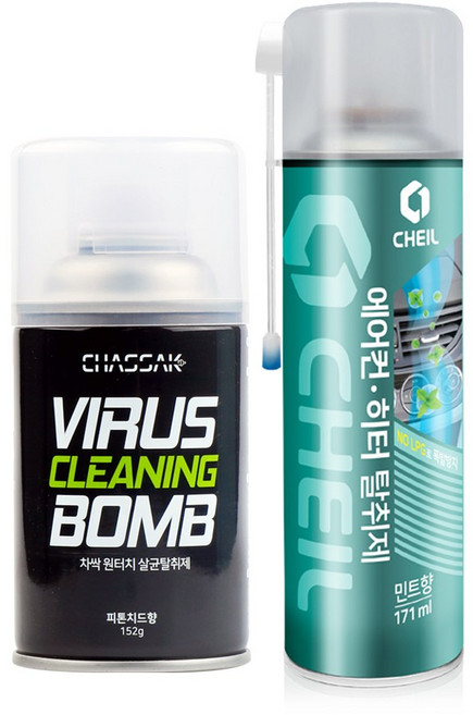 차싹 차량용 원터치 살균 탈취제 피톤치드향 + 제일 에어컨탈취제 민트향, 1세트, 171ml