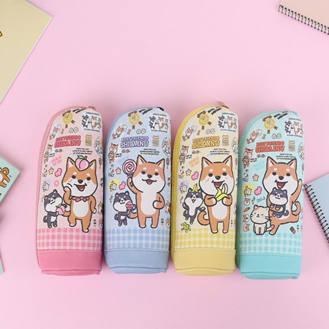 시바 스탠딩필통 1p 캐릭터 시바견 초등학생 필기구 입학 문구팬시 강아지필통 봉제 파우치, 옐로우