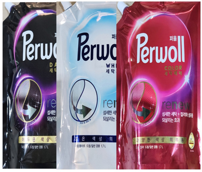 퍼울 세탁세제 리필-다크+화이트+컬러, 3개, 1.7L