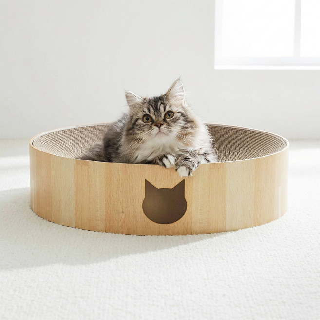 네코이찌 대형 쇼파 방석 침대 고양이 원형 스크래쳐, 1개, 라이트브라운