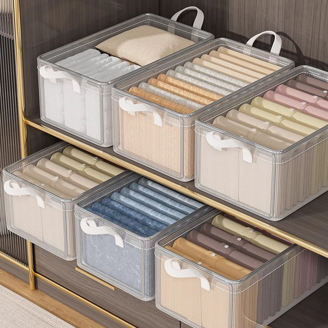 레디박스 관리편한 투명 접이식 옷 정리함 리빙박스, 3개, 투명색