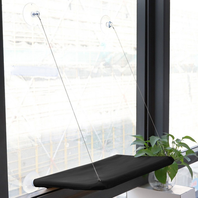 펫츄츄 고양이 창문 해먹 윈도우 창틀 침대 유리 쿠션 창문해먹 흡착 창가선반, 1개, 검은색