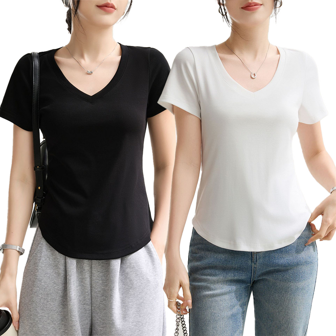 희야홈 여성 슬림 브이넥 반팔티 2종세트