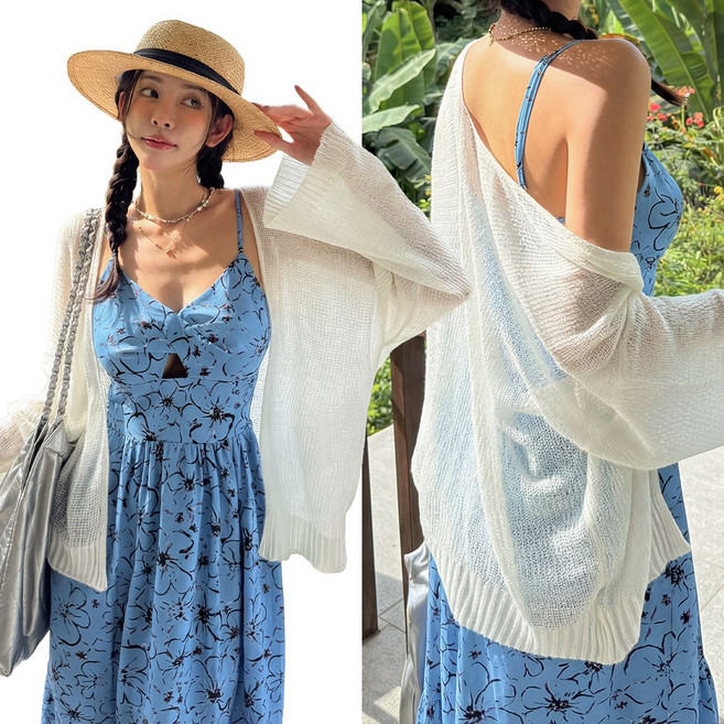 비키비키 모이 니트 여성 가디건 커버업 상의 비치 긴팔 체형커버 빅사이즈 비치웨어, ONE COLOR