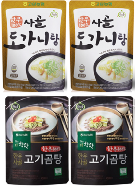 착한들 더착한 한우 사골 고기 곰탕 2팩 + 한우 사골 도가니탕 2팩, 1세트, 500g