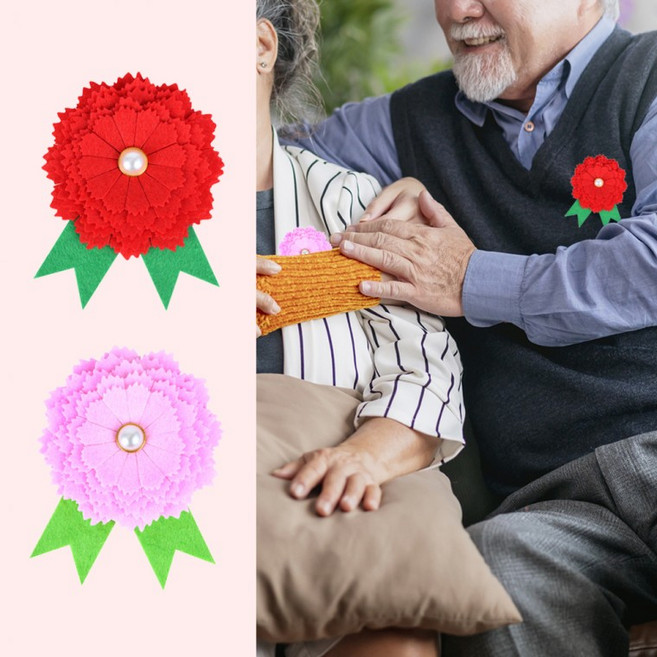 카네이션뱃지 DIY 키트 놀이 부모님 선물 만들기 부직포 스승의날 어버이날 브로치 집콕 조화, 1개, 핑크